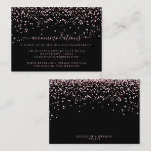 Black Rose Gold Glitzer Hochzeitsunterkünfte Begleitkarte