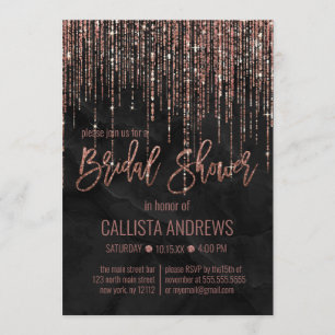 Black Rose Gold Glitzer Perl Marble Brautparty Einladung