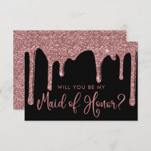 Black Rose Gold Glitzer Tropfen Trauzeugin Einladung