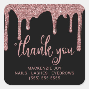 Black Rose Gold Glitzer Tropfen Vielen Dank Quadratischer Aufkleber
