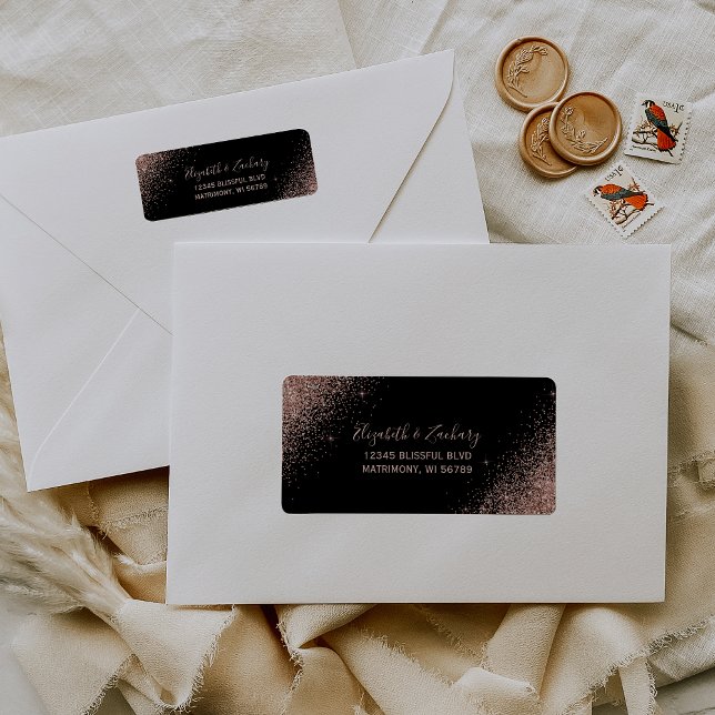 Black Rose Gold Glitzer Wedding Rücksendeadresse (Von Creator hochgeladen)