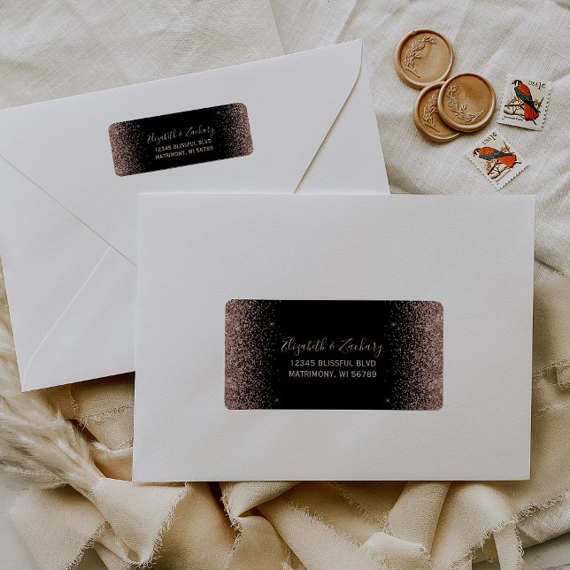 Black Rose Gold Glitzer Wedding Rücksendeadresse (Von Creator hochgeladen)