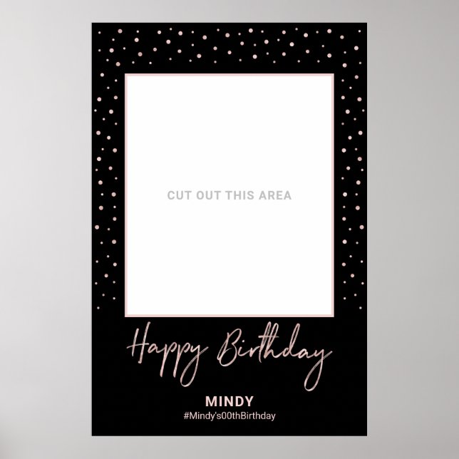 Black & Rose Gold Happy Birthday Foto Frame Prop Poster (Vorne)