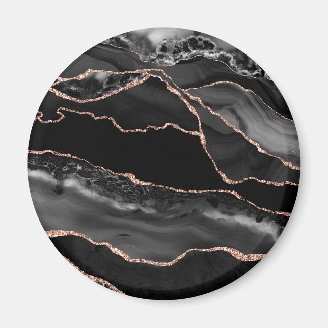 Black Rose Gold Imitate Glitzer Agate Geode Magnet (Vorne)