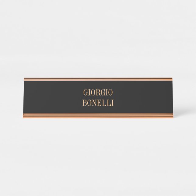 Black Rose Gold Name Minimalistisch Personal Moder Schreibtischnamensplakette (Vorderseite )