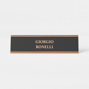 Black Rose Gold Name Minimalistisch Personal Moder Schreibtischnamensplakette