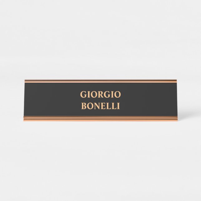 Black Rose Gold Name Minimalistisch Personal Moder Schreibtischnamensplakette (Vorderseite )