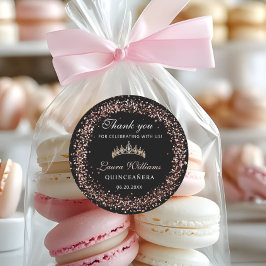 Black & Rose Gold Quinceañera Birthday Thank you Runder Aufkleber