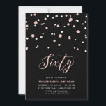 Black & Rose Gold Simple 60. Geburtstagsparty Einladung<br><div class="desc">Feiern Sie Ihren besonderen Tag mit dieser minimalen 60. Geburtstagsfeier. Dieses Design verfügt über ein stilvolles Schriftzeichen "Sixty" mit hexagonförmigen Konfetti mit einer Schwarz-Rose-Goldfarbenkombination. Weitere Designs gibt es in meinem Shop BaraBomDesign.</div>