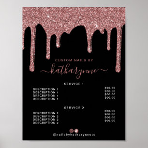 Black Rose Gold Sparkle Drilling Glitzer Price Lis Poster