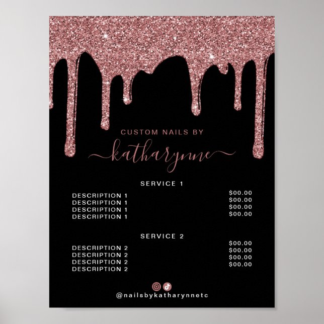 Black Rose Gold Sparkle Drilling Glitzer Price Lis Poster (Vorne)