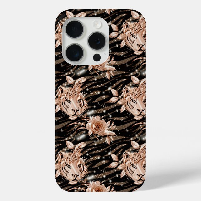 Black Rose Gold Tiger Floral Case-Mate iPhone Hülle (Rückseite)
