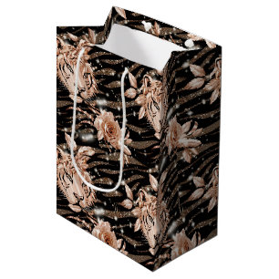 Black Rose Gold Tiger Floral Mittlere Geschenktüte