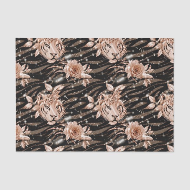Black Rose Gold Tiger Floral Seidenpapier (Vorderseite)
