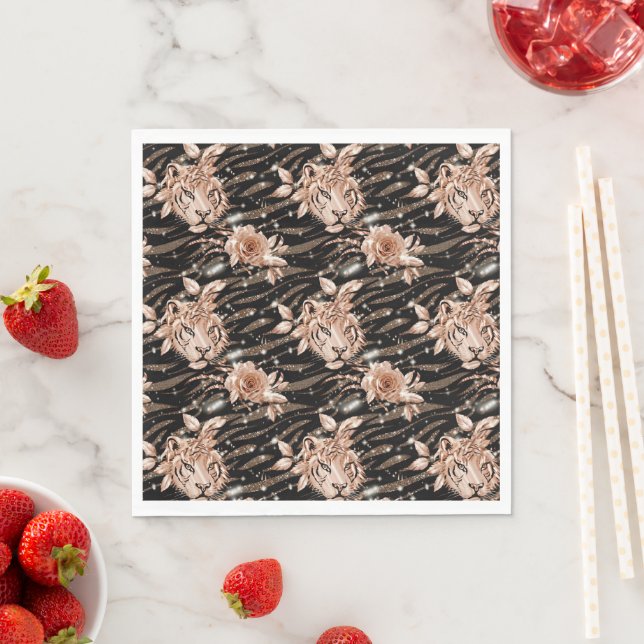 Black Rose Gold Tiger Floral Serviette (Beispiel)