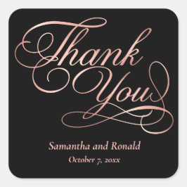Black & Rose Gold Vielen Dank für Ihre kalligraphi Quadratischer Aufkleber