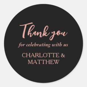 Black & Rose Gold Wedding Classic Round Sticker