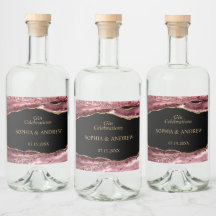 Black & Rose Gold Wedding Liquor Flasche Label