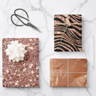 Black Rose Gold Zebra Glitzer Geschenkpapier Set