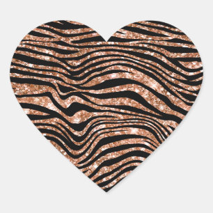 Black Rose Gold Zebra Glitzer Herz-Aufkleber