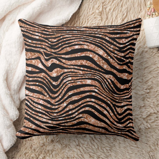Black Rose Gold Zebra Glitzer Kissen (Decke)