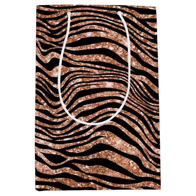 Black Rose Gold Zebra Glitzer Mittlere Geschenktüte (Vorderseite)