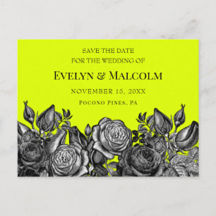 Black Rose Lime Green Save the Date STD Ankündigungspostkarte