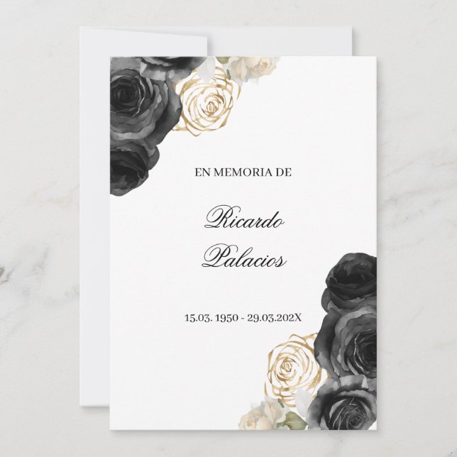black rose obituary spanish invitation  dankeskarte (Vorderseite)