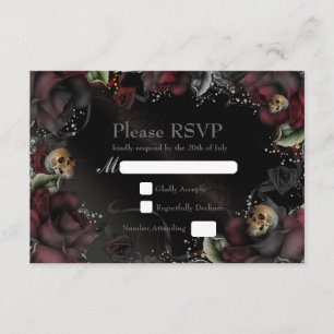 Black Rose & Skulls Gothic Wedding RSVP Card Karte