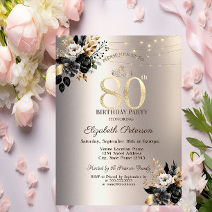 Black Rose String Light Ivory 80. Geburtstag Einladung