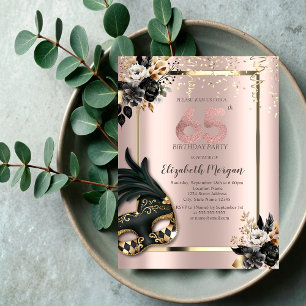 Black Roses Masque Konfetti Rosen Gold 65th Einladung
