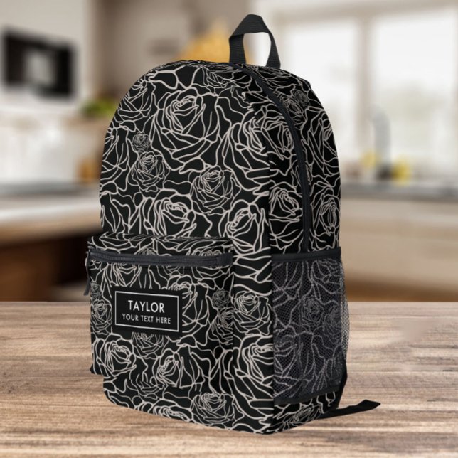 Black Roses Schwarzweißmuster Bedruckter Rucksack (Von Creator hochgeladen)