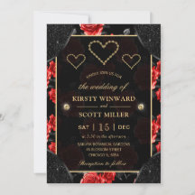 Black & Rote Rose Pattern & Gold Diamonds Wedding