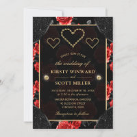 Black & Rote Rose Pattern & Gold Diamonds Wedding