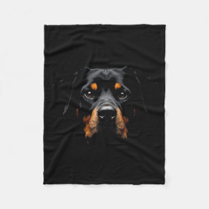 Black Rottweiler Dog Rottie Face Fleecedecke