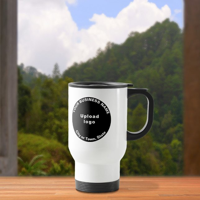 Black Round Business Brand on Travel Mug Reisebecher (Von Creator hochgeladen)