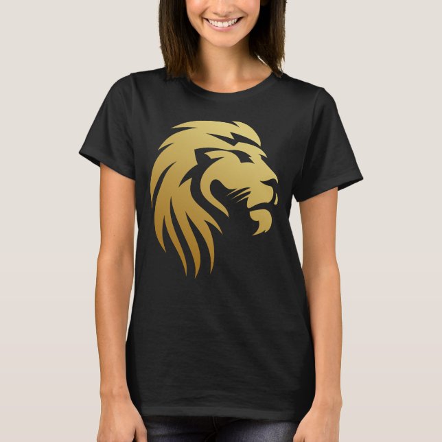 Black Round Neck T - Shirt mit Gold Lion Face Prin (Vorderseite)