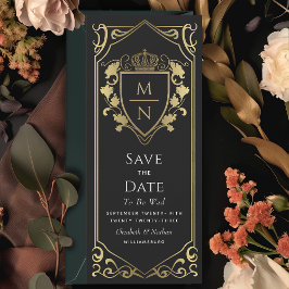 Black Royal Fantasy Monogram Save the Date Einladung