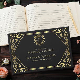 Black Royal Fantasy Monogram Wedding Gästebuch