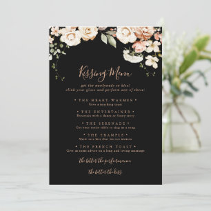 Black Royal Floral Wedding Kissing Menu Game Card