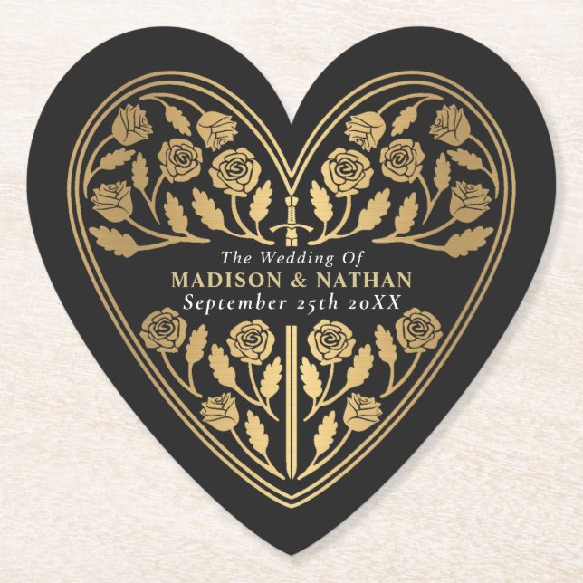 Black Royal Medieval Gold Sword Wedding Untersetzer (Vorderseite)