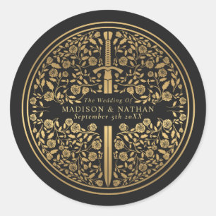 Black Royal Medieval Sword Wedding Runder Aufkleber