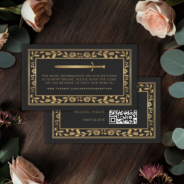 Black Royal Sword Wedding Website UAWG QR Code Begleitkarte (Von Creator hochgeladen)
