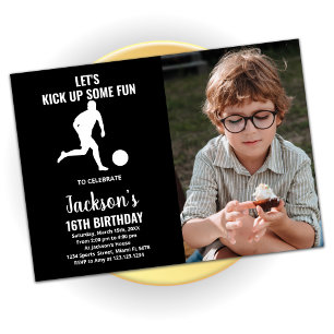 Black Running Soccer Geburtstagseinladungen mit Fo Einladung