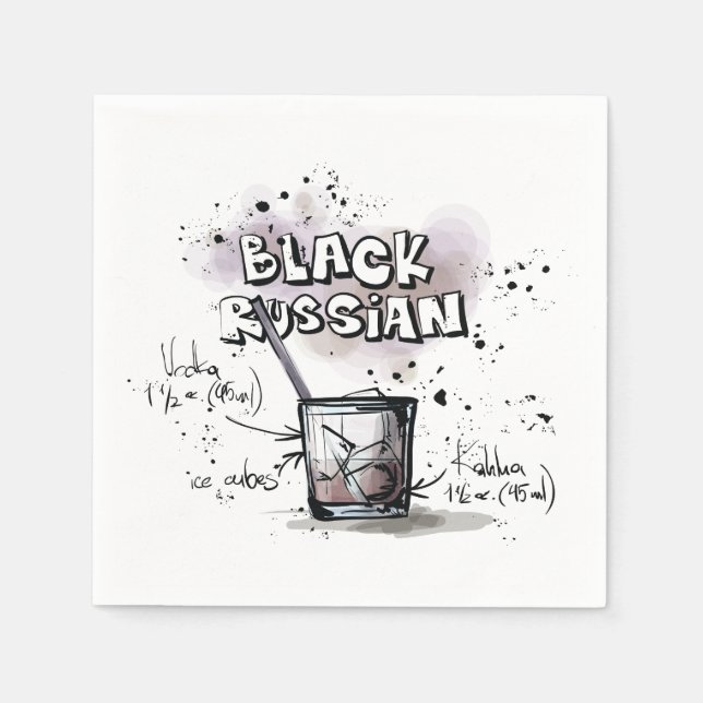 Black Russian Drink Rezept Cocktail Napkin Serviette (Vorderseite)