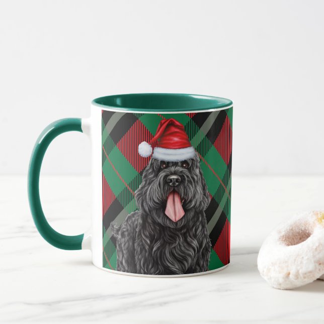 Black Russian Terrier Dog Green Red Holiday Karier Tasse (Mit Donut)