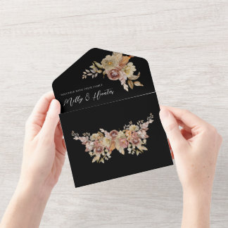 Black Rustic Floral All in One Wedite Einladung