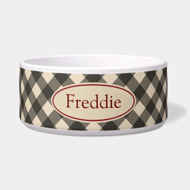 Black Rustic Gingham Pet Bowl Napf (Vorderseite)