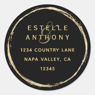 Black Rustic Gold Circle Ampere und Rücksendeadres Runder Aufkleber