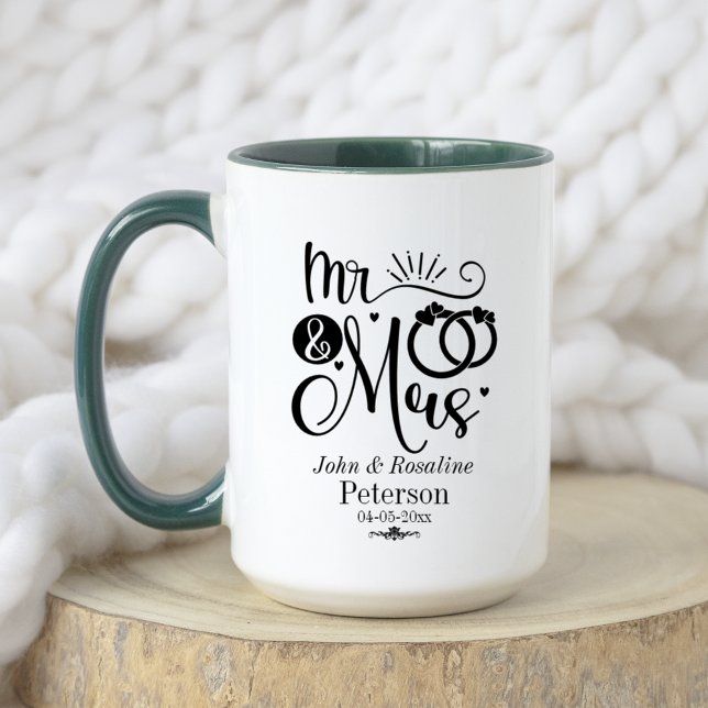 Black Rustic Name Date Wedple Announcement Tasse (Front Side with Custom Name and Date option)